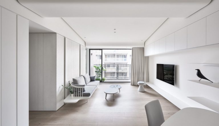 Modern minimalist home interior all in white