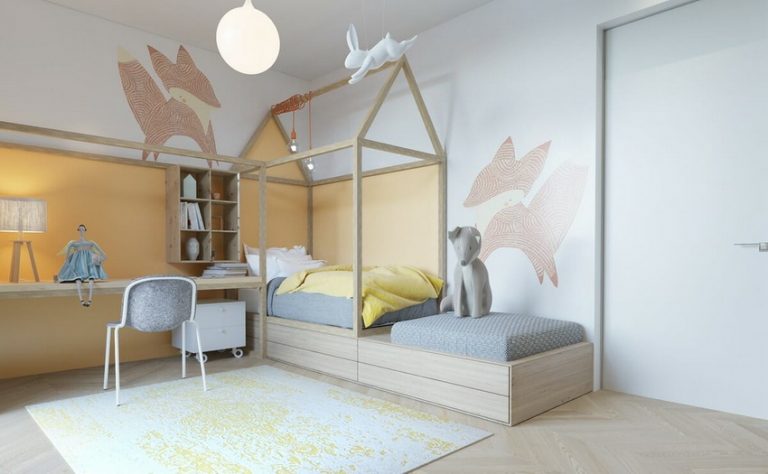 minimalist children's room with fox wall stickers