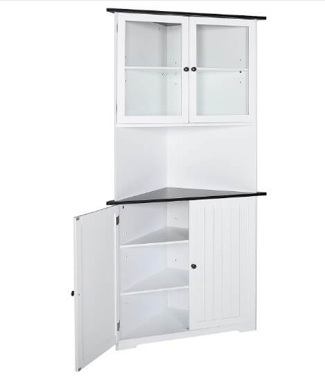Tall Corner Hutch Cabinet with Glass Doors