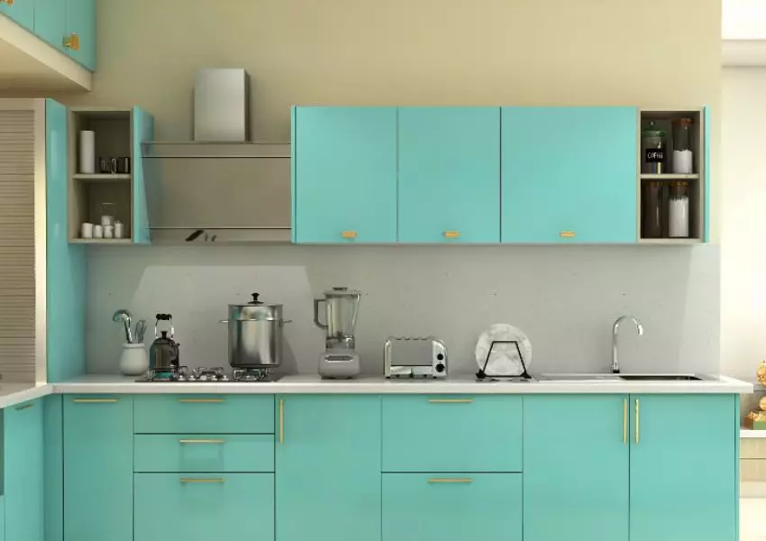 aqua blue kitchen cabinets