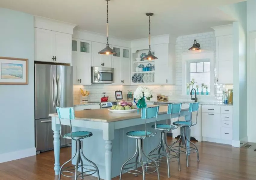 beachy blue kitchen cabinets