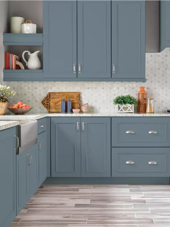 blue-gray kitchen cabinets