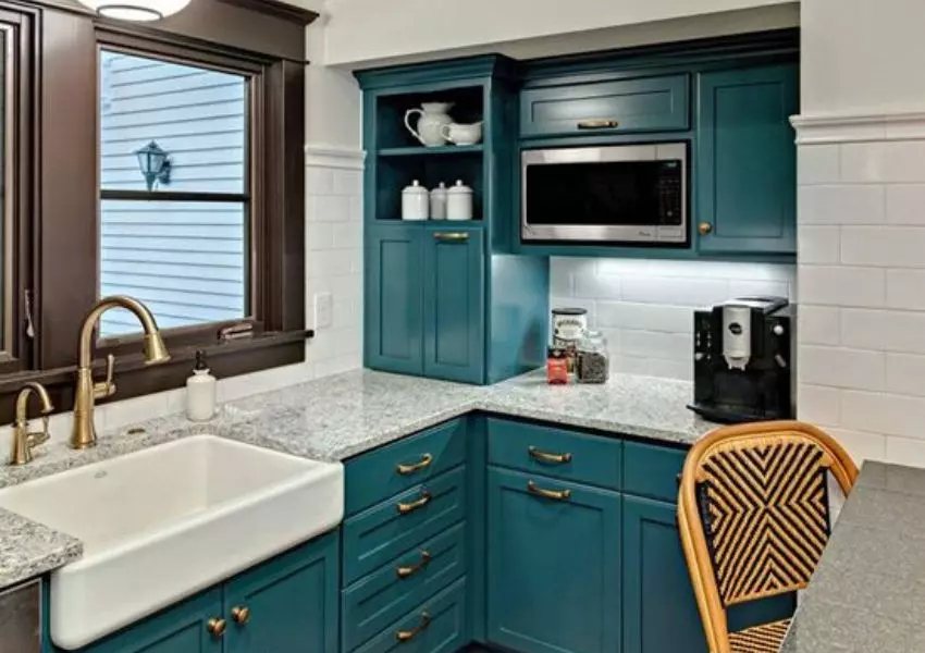 deep teal kitchen cabinets