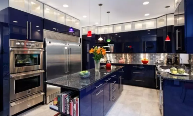 eclectic blue kitchen cabinets