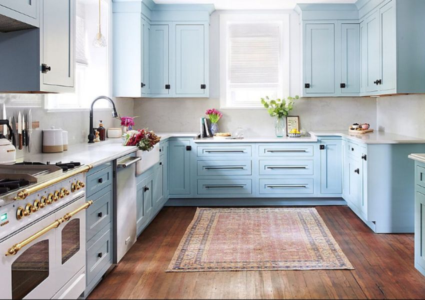 modern light blue kitchen cabinets