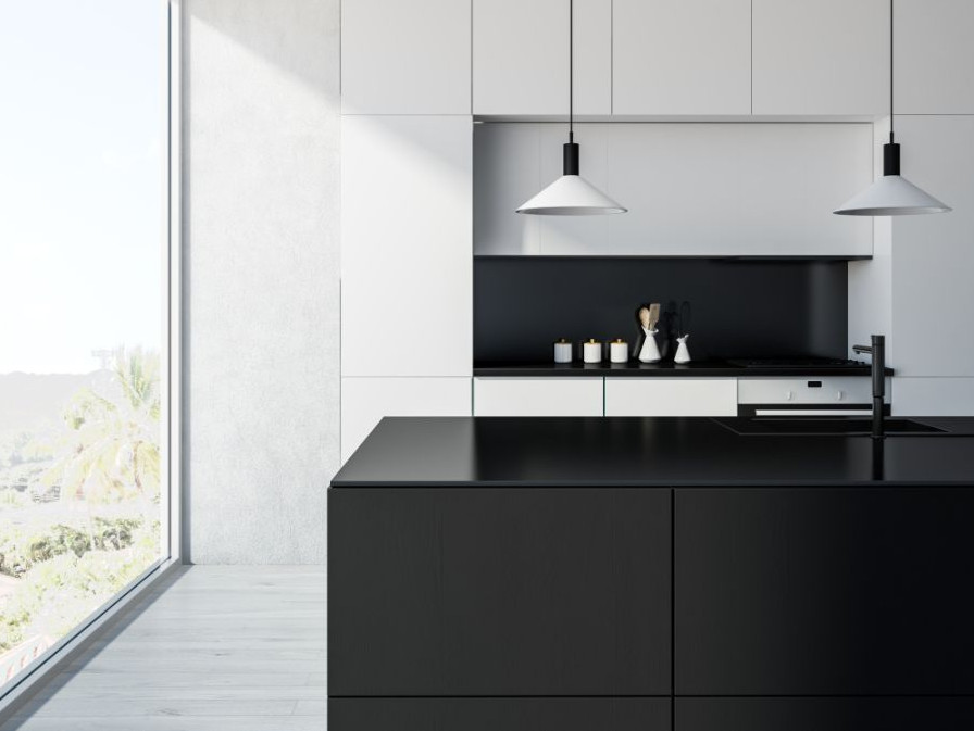 modern minimalist black and white kitchen