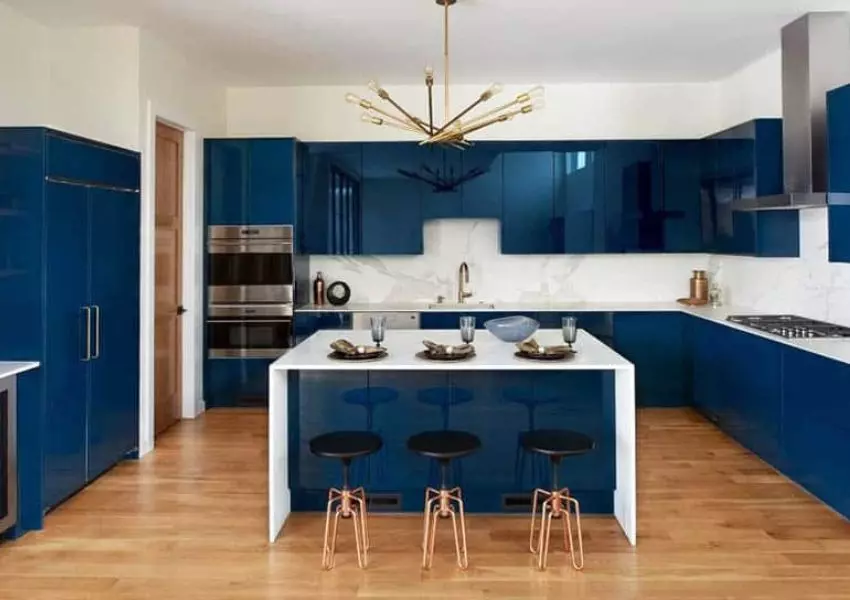 modern monochrome blue kitchen cabinets