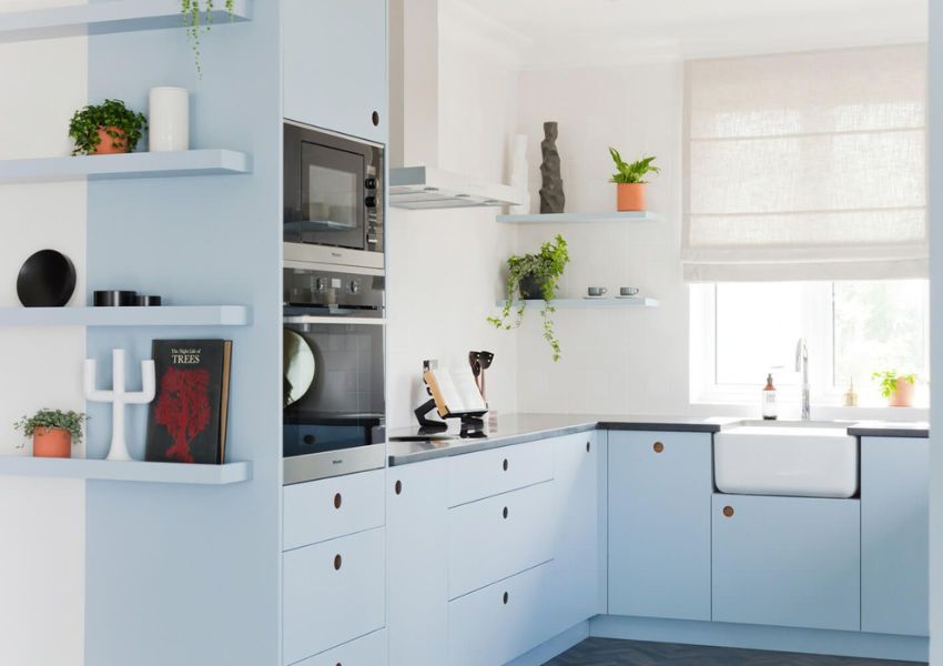 pastel blue kitchen cabinets