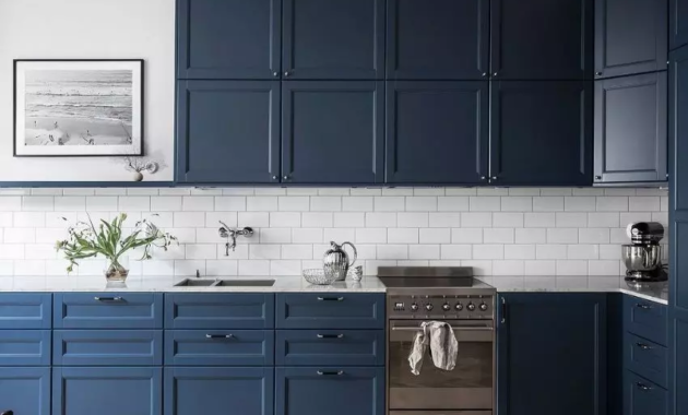 Scandinavian blue kitchen cabinets